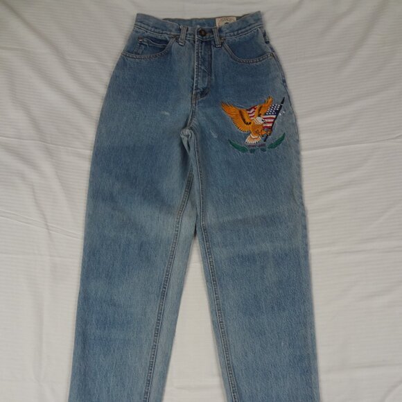 VINTAGE GINO RICCI EMBROIDERED EAGLE AMERICAN FLAG WOMENS JEANS 7/8 (24/30) K890 - Picture 2 of 11